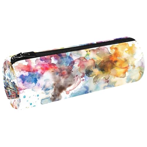 VAPOKF Aquarell-Zug auf Eisenbahn, Leinen, Stifteetui, Münzbörse, Kosmetiktasche, Make-up-Tasche für Studenten, Schreibwaren, Schule, Büro, Aufbewahrung, multi, 20x6.3cm/7.9x2.5in, Federmäppchen von VAPOKF