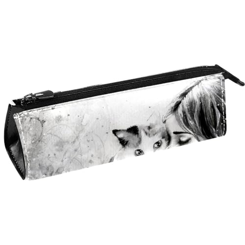 VAPOKF Beauty Girl and Cat Pen Bag Schreibwaren-Beutel-Bleistift-Beutel-Kosmetik-Beutel-Tasche Kompakte Reißverschlusstasche, multi, 5.5 ×6 ×20CM/2.2x2.4x7.9 in, Taschen-Organizer von VAPOKF