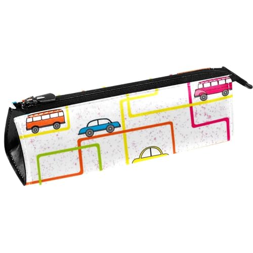 VAPOKF Bunte Bus und Autos in Linie Stifttasche Schreibwaren Beutel Bleistift Tasche Kosmetiktasche Tasche Kompakte Reißverschlusstasche, multi, 5.5 ×6 ×20CM/2.2x2.4x7.9 in, Taschen-Organizer von VAPOKF