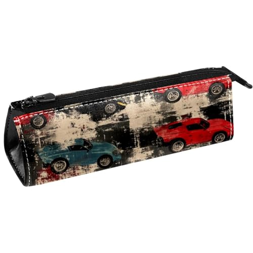 VAPOKF Bunte Rennwagen-Grunge-Stifttasche, Schreibwaren-Tasche, Kosmetiktasche, kompakte Reißverschlusstasche von VAPOKF
