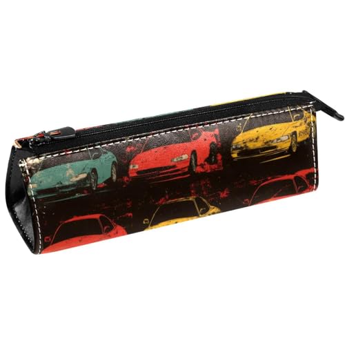 VAPOKF Bunte Stiftetasche mit Autos auf Grunge-Stifttasche, Schreibwaren-Tasche, Kosmetiktasche, kompakte Reißverschlusstasche von VAPOKF