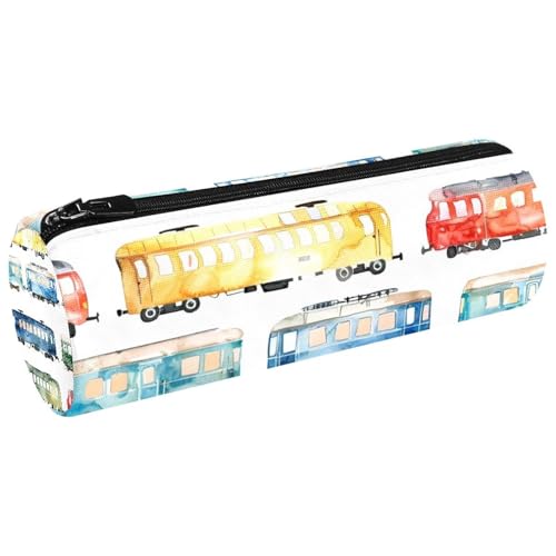 VAPOKF Buntes Federmäppchen aus Segeltuch, Eisenbahn, Auto, Münzfach, Kosmetik, Make-up-Tasche für Studenten, Schreibwaren, Schule, Büro, Aufbewahrung, multi, 20x6.3cm/7.9x2.5in, Federmäppchen von VAPOKF