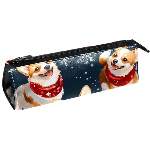 VAPOKF Corgis Stiftetasche mit rotem Schal, Schreibwaren-Tasche, Kosmetiktasche, kompakte Reißverschlusstasche von VAPOKF