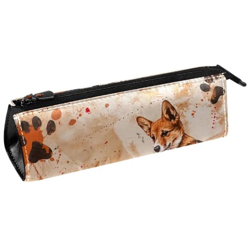VAPOKF Corgis Stifttasche mit Pfotenabdrücken auf Grunge-Stifttasche, Schreibwaren-Tasche, Kosmetiktasche, kompakte Reißverschlusstasche von VAPOKF