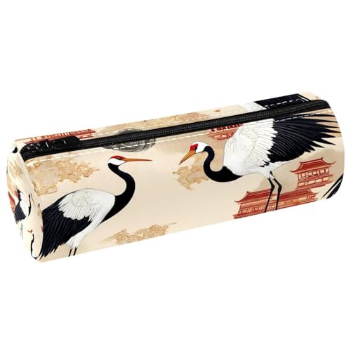 VAPOKF Cranes Temple Pine Tree Waves Leather Barrel Pen Case Coin Purse Cosmetic Makeup Bag for Student Stationery School Office Storage VAPOKF Cranes Temple Pine Tree Waves Leather Barrel Pen Case Coin Purse Cosmetic Makeup Bag for Student Stationery School Office Storage von VAPOKF