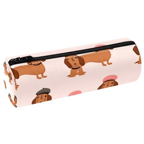 VAPOKF Dackel Wear Baskenmütze, Leder, Stifteetui, Münzbörse, Kosmetiktasche, Make-up-Tasche für Studenten, Schreibwaren, Schule, Büro, Aufbewahrung von VAPOKF
