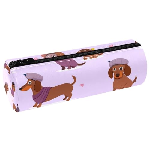 VAPOKF Dackel mit Baskenmütze, Kleidung, Leder, Stifteetui, Münzbörse, Kosmetiktasche, Make-up-Tasche für Studenten, Schreibwaren, Schule, Büro, Aufbewahrung von VAPOKF