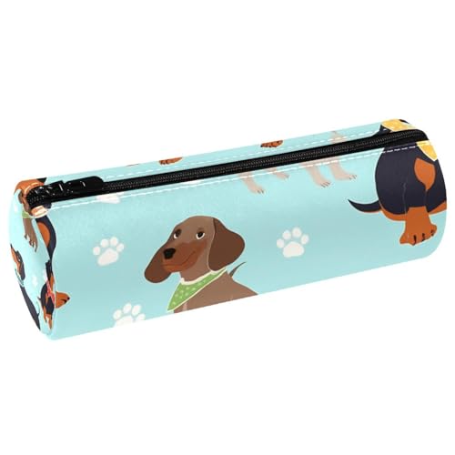 VAPOKF Dackel mit Lätzchen, Schal, Lederfass für Stifte, Federmappe, Münzbörse, Kosmetiktasche, Make-up-Tasche für Studenten, Schreibwaren, Schule, Büro, Aufbewahrung von VAPOKF