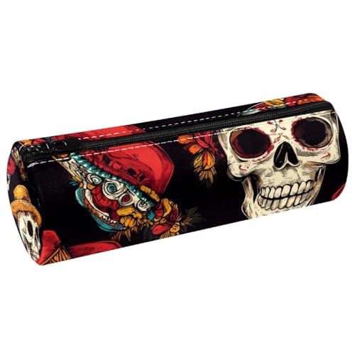 VAPOKF Day of the Dead Federmäppchen mit mexikanischem Totenkopf-Aufdruck, PU-Leder, Stiftetasche, Studenten, Schreibwaren, Organizer, Tasche, Make-up-Tasche für Damen, Mädchen, Jungen, Kinder, Schule von VAPOKF