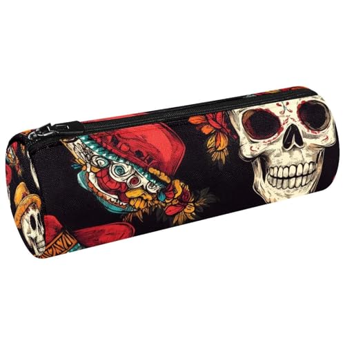 VAPOKF Day of the Dead Mexican Skull Canvas Pen Pencil Case Coin Purse Cosmetic Makeup Bag for Student Stationery School Office Storage von VAPOKF