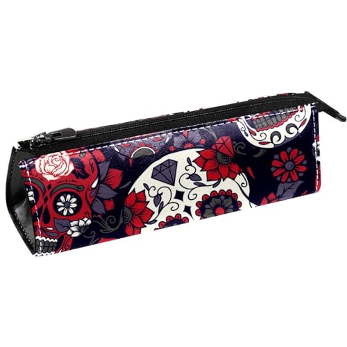 VAPOKF Day of the Dead Sugar Skull with Floral Pen Bag Stationery Pouch Pencil Bag Cosmetic Pouch Bag Compact Zipper Bag, multi, 5.5 ×6 ×20CM/2.2x2.4x7.9 in, Taschen-Organizer von VAPOKF