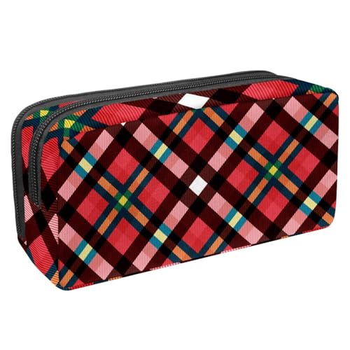 VAPOKF Federmäppchen, Federmäppchen, Schreibwaren-Tasche für Teenager, Jungen, Mädchen, Schule, Bürobedarf, Rot kariert, multi, 2.3x8.2x3.9in/6x21x10cm, Taschen-Organizer von VAPOKF