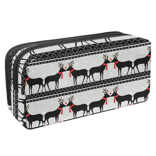 VAPOKF Federmäppchen, Federmäppchen, Schreibwaren-Tasche für Teenager, Jungen, Mädchen, Schule, Bürobedarf – romantisches Weihnachts-Hirsch-Elch-Muster, multi, 2.3x8.2x3.9in/6x21x10cm, von VAPOKF