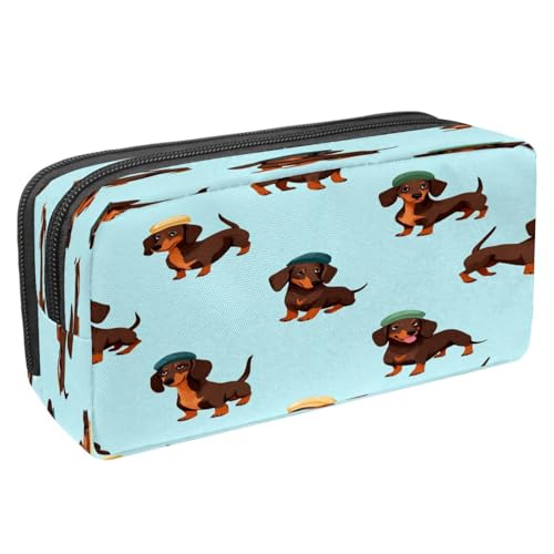 VAPOKF Federmäppchen, Federmäppchen, Schüler-Schreibwaren-Tasche für Teenager, Jungen, Mädchen, Schul- und Bürobedarf – Dackel mit Hut von VAPOKF