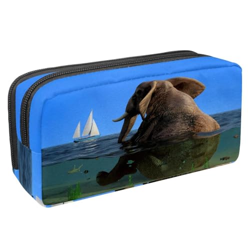 VAPOKF Federmäppchen, Federmäppchen, Schüler-Schreibwaren-Tasche für Teenager, Jungen, Mädchen, Schul- und Bürobedarf – Fat Elephant sitzend, wassersuchendes Schiff, multi, 2.3x8.2x3.9in/6x21x10cm, von VAPOKF
