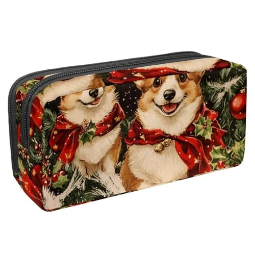 VAPOKF Federmäppchen, Federmäppchen, Schüler-Schreibwaren-Tasche für Teenager, Jungen, Mädchen, Schul- und Bürobedarf – Weihnachts-Korgis rote Beerenglocken, multi, 2.3x8.2x3.9in/6x21x10cm, von VAPOKF