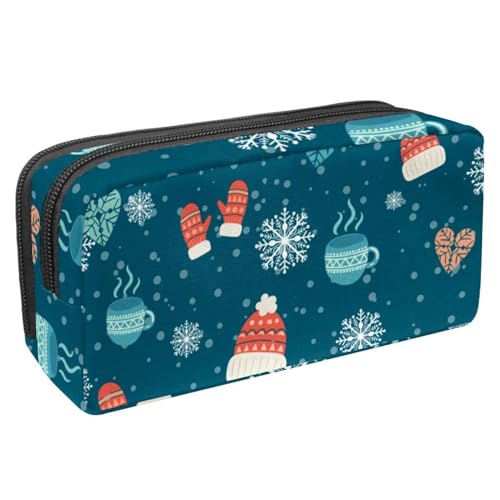 VAPOKF Federmäppchen, Federmäppchen, Schüler-Schreibwaren-Tasche für Teenager, Jungen, Mädchen, Schul- und Bürobedarf – Weihnachtshandschuhe, Mütze, Schneeflockenmuster, multi, von VAPOKF