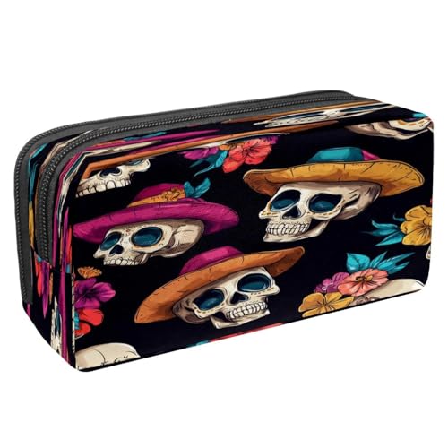 VAPOKF Federmäppchen, Federmäppchen, Schüler-Schreibwaren-Tasche für Teenager, Jungen, Mädchen, Schul- und Bürobedarf – helle Farben, Hut-Totenköpfe von VAPOKF