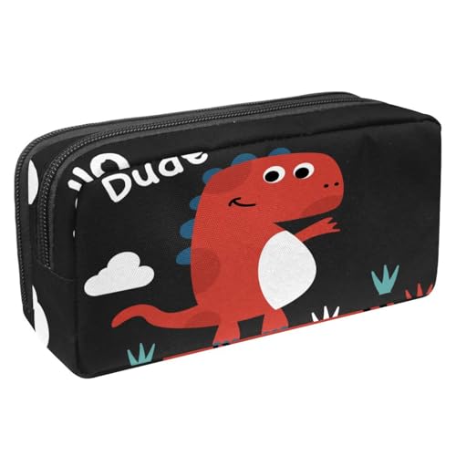 VAPOKF Federmäppchen, Federmäppchen, Schüler-Schreibwaren-Tasche für Teenager, Jungen, Mädchen, Schul- und Bürobedarf – niedlicher Cartoon-Dinosaurier, Hello, multi, 2.3x8.2x3.9in/6x21x10cm, von VAPOKF