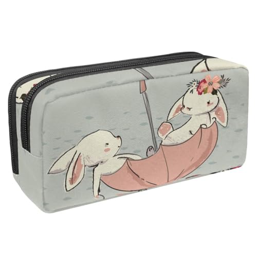 VAPOKF Federmäppchen, Federmäppchen, Schüler-Schreibwaren-Tasche für Teenager, Jungen, Mädchen, Schul- und Bürobedarf – zwei Hasen, Kaninchen sitzen auf Regenschirm, multi, 2.3x8.2x3.9in/6x21x10cm, von VAPOKF