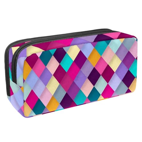 VAPOKF Federmäppchen, Federmäppchen, Schüler-Schreibwaren-Tasche für Teenager, Jungen, Mädchen, Schule, Bürobedarf, Farbe Diamantform, kariert, multi, 2.3x8.2x3.9in/6x21x10cm, Taschen-Organizer von VAPOKF