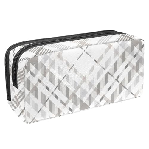 VAPOKF Federmäppchen, Federmäppchen, Schüler-Schreibwaren-Tasche für Teenager, Jungen, Mädchen, Schule, Bürobedarf, kariert, Pastellgrau, multi, 2.3x8.2x3.9in/6x21x10cm, Taschen-Organizer von VAPOKF