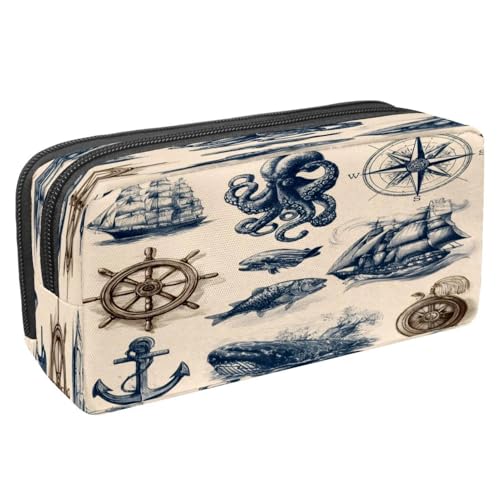 VAPOKF Federmäppchen, Federmäppchen, Schüler-Schreibwaren-Tasche für Teenager, Jungen, Mädchen, Schule, Bürobedarf – Anker, Segelboot, Oktopus-Kompass von VAPOKF