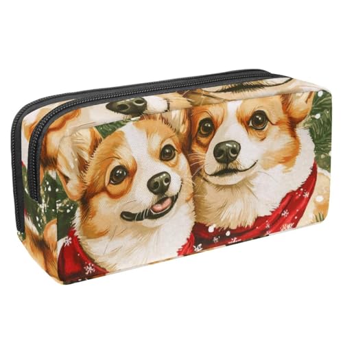 VAPOKF Federmäppchen, Federmäppchen, Schüler-Schreibwaren-Tasche für Teenager, Jungen, Mädchen, Schule, Bürobedarf – Aquarell-Weihnachts-Korgis, multi, 2.3x8.2x3.9in/6x21x10cm, Taschen-Organizer von VAPOKF