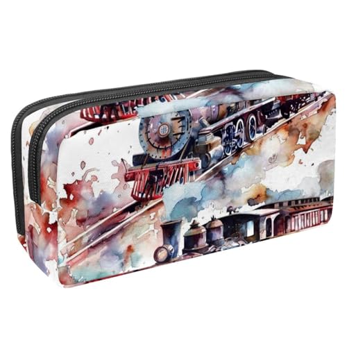 VAPOKF Federmäppchen, Federmäppchen, Schüler-Schreibwaren-Tasche für Teenager, Jungen, Mädchen, Schule, Bürobedarf – Aquarell-Züge auf der Eisenbahn, multi, 2.3x8.2x3.9in/6x21x10cm, Taschen-Organizer von VAPOKF