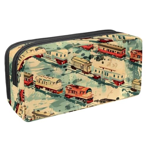 VAPOKF Federmäppchen, Federmäppchen, Schüler-Schreibwaren-Tasche für Teenager, Jungen, Mädchen, Schule, Bürobedarf – Aquarell-Zug auf der Eisenbahn, multi, 2.3x8.2x3.9in/6x21x10cm, Taschen-Organizer von VAPOKF