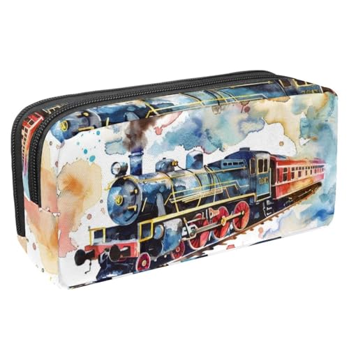 VAPOKF Federmäppchen, Federmäppchen, Schüler-Schreibwaren-Tasche für Teenager, Jungen, Mädchen, Schule, Bürobedarf – Aquarell-Zug auf der Eisenbahn, multi, 2.3x8.2x3.9in/6x21x10cm, Taschen-Organizer von VAPOKF