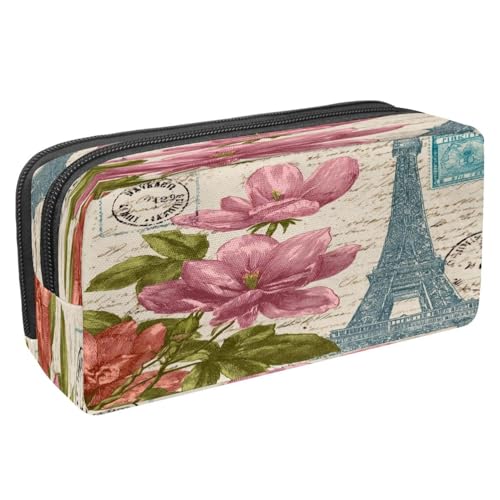 VAPOKF Federmäppchen, Federmäppchen, Schüler-Schreibwaren-Tasche für Teenager, Jungen, Mädchen, Schule, Bürobedarf – Blüten und Pariser Turm Poster von VAPOKF