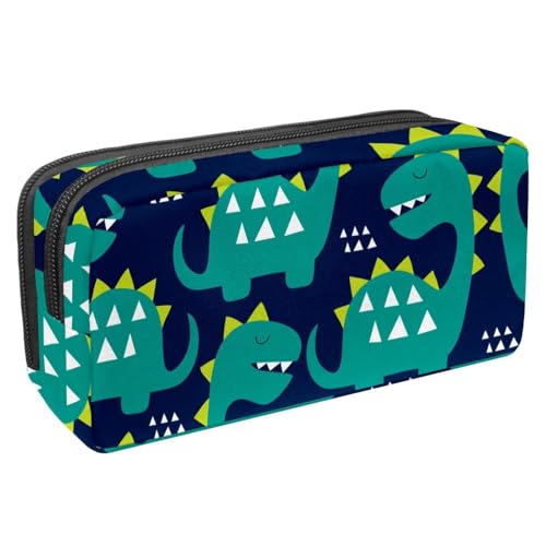 VAPOKF Federmäppchen, Federmäppchen, Schüler-Schreibwaren-Tasche für Teenager, Jungen, Mädchen, Schule, Bürobedarf – Cartoon, niedliche grüne Dinosaurier, Marineblau, multi, 2.3x8.2x3.9in/6x21x10cm von VAPOKF