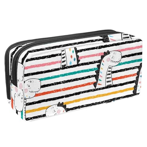 VAPOKF Federmäppchen, Federmäppchen, Schüler-Schreibwaren-Tasche für Teenager, Jungen, Mädchen, Schule, Bürobedarf – Cartoon-Dinosaurier in farbigen Streifen, multi, 2.3x8.2x3.9in/6x21x10cm, von VAPOKF
