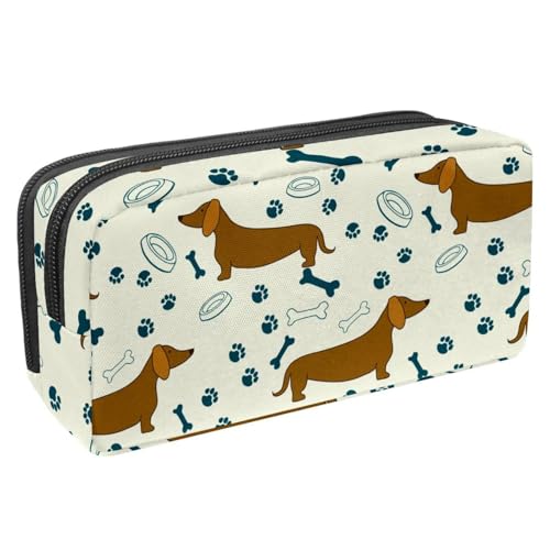 VAPOKF Federmäppchen, Federmäppchen, Schüler-Schreibwaren-Tasche für Teenager, Jungen, Mädchen, Schule, Bürobedarf – Dackel, Hunde, Knochen, Pfotenabdrücke und Schalen, multi, 2.3x8.2x3.9in/6x21x10cm, von VAPOKF