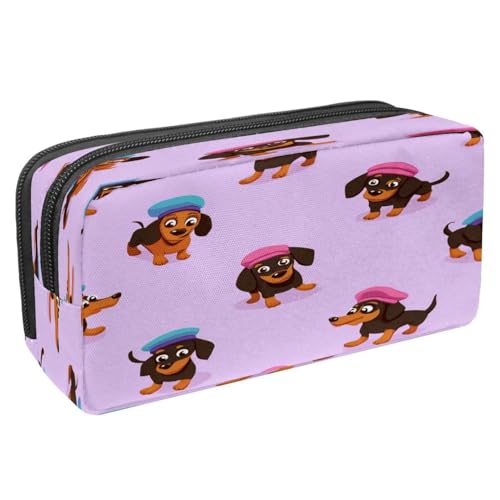 VAPOKF Federmäppchen, Federmäppchen, Schüler-Schreibwaren-Tasche für Teenager, Jungen, Mädchen, Schule, Bürobedarf – Dackel, Hunde mit Baskenmützen von VAPOKF