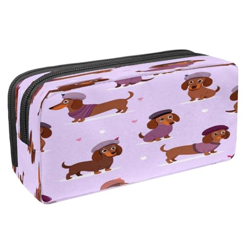 VAPOKF Federmäppchen, Federmäppchen, Schüler-Schreibwaren-Tasche für Teenager, Jungen, Mädchen, Schule, Bürobedarf – Dackel mit Baskenmützen von VAPOKF