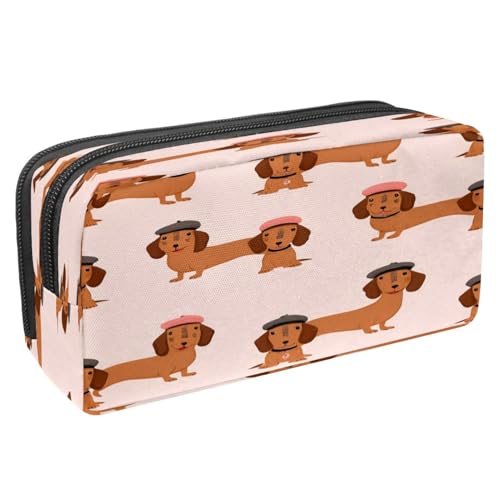 VAPOKF Federmäppchen, Federmäppchen, Schüler-Schreibwaren-Tasche für Teenager, Jungen, Mädchen, Schule, Bürobedarf – Dackel tragen Baskenmützen von VAPOKF