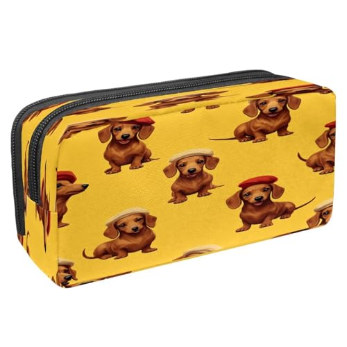 VAPOKF Federmäppchen, Federmäppchen, Schüler-Schreibwaren-Tasche für Teenager, Jungen, Mädchen, Schule, Bürobedarf – Dackel tragen Baskenmützen von VAPOKF