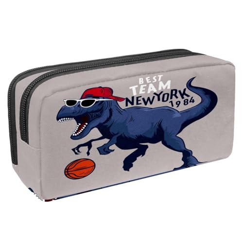 VAPOKF Federmäppchen, Federmäppchen, Schüler-Schreibwaren-Tasche für Teenager, Jungen, Mädchen, Schule, Bürobedarf – Dinosaurier-Basketballspieler, multi, 2.3x8.2x3.9in/6x21x10cm, Taschen-Organizer von VAPOKF