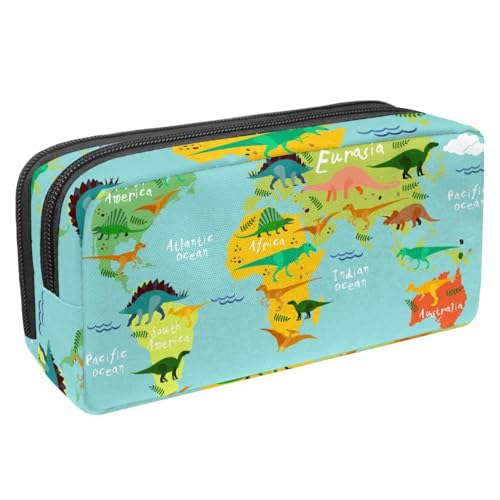 VAPOKF Federmäppchen, Federmäppchen, Schüler-Schreibwaren-Tasche für Teenager, Jungen, Mädchen, Schule, Bürobedarf – Dinosaurier-Weltkarte, Antik, multi, 2.3x8.2x3.9in/6x21x10cm, Taschen-Organizer von VAPOKF