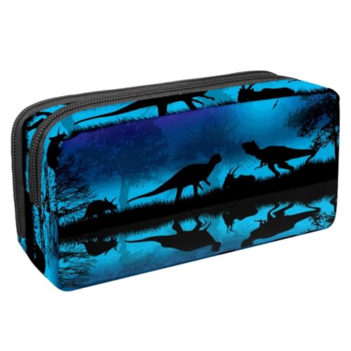 VAPOKF Federmäppchen, Federmäppchen, Schüler-Schreibwaren-Tasche für Teenager, Jungen, Mädchen, Schule, Bürobedarf – Dinosaurier bei blauer Nacht, multi, 2.3x8.2x3.9in/6x21x10cm, Taschen-Organizer von VAPOKF