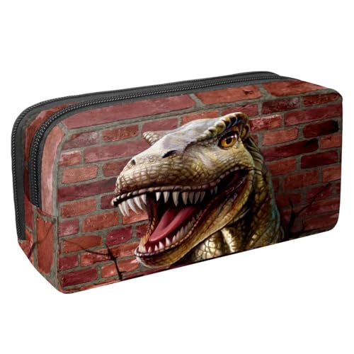 VAPOKF Federmäppchen, Federmäppchen, Schüler-Schreibwaren-Tasche für Teenager, Jungen, Mädchen, Schule, Bürobedarf – Dinosaurier durch Ziegelmauer, multi, 2.3x8.2x3.9in/6x21x10cm, Taschen-Organizer von VAPOKF