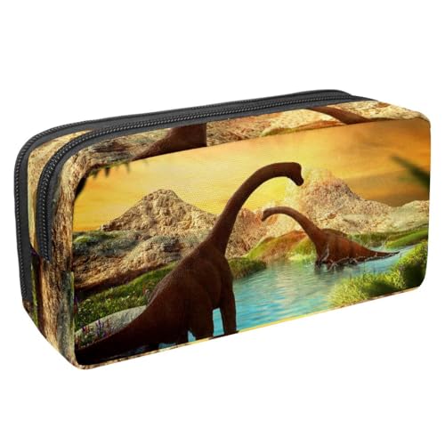 VAPOKF Federmäppchen, Federmäppchen, Schüler-Schreibwaren-Tasche für Teenager, Jungen, Mädchen, Schule, Bürobedarf – Dinosaurier in See-Berglandschaft, multi, 2.3x8.2x3.9in/6x21x10cm, von VAPOKF