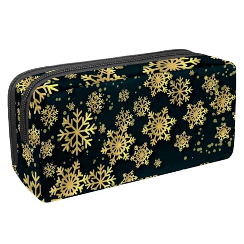 VAPOKF Federmäppchen, Federmäppchen, Schüler-Schreibwaren-Tasche für Teenager, Jungen, Mädchen, Schule, Bürobedarf – Dunkelgrün, Weihnachten, goldene Schneeflocke, multi, 2.3x8.2x3.9in/6x21x10cm, von VAPOKF