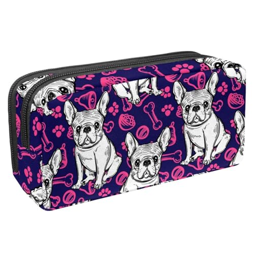 VAPOKF Federmäppchen, Federmäppchen, Schüler-Schreibwaren-Tasche für Teenager, Jungen, Mädchen, Schule, Bürobedarf – Französische Bulldogge und rosa Schale Spielzeug, multi, 2.3x8.2x3.9in/6x21x10cm, von VAPOKF