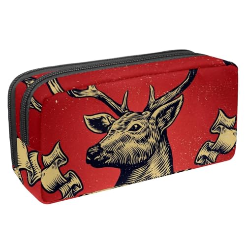 VAPOKF Federmäppchen, Federmäppchen, Schüler-Schreibwaren-Tasche für Teenager, Jungen, Mädchen, Schule, Bürobedarf – Frohe Weihnachten Rentier, multi, 2.3x8.2x3.9in/6x21x10cm, Taschen-Organizer von VAPOKF