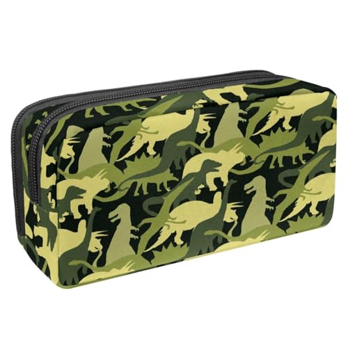 VAPOKF Federmäppchen, Federmäppchen, Schüler-Schreibwaren-Tasche für Teenager, Jungen, Mädchen, Schule, Bürobedarf – Grünes Armee-Camouflage-Dinosaurier-Muster, multi, 2.3x8.2x3.9in/6x21x10cm von VAPOKF