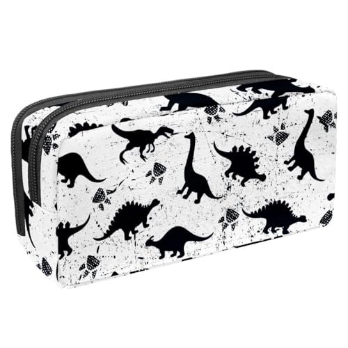 VAPOKF Federmäppchen, Federmäppchen, Schüler-Schreibwaren-Tasche für Teenager, Jungen, Mädchen, Schule, Bürobedarf – Grunge-Dinosaurier und Fußabdruck-Silhouette, multi, 2.3x8.2x3.9in/6x21x10cm, von VAPOKF