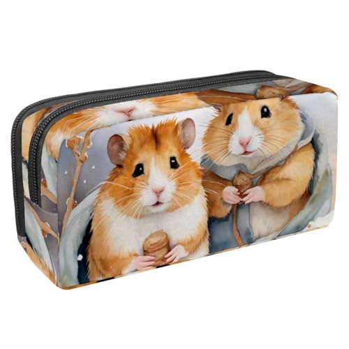 VAPOKF Federmäppchen, Federmäppchen, Schüler-Schreibwaren-Tasche für Teenager, Jungen, Mädchen, Schule, Bürobedarf – Hamster im Winter, multi, 2.3x8.2x3.9in/6x21x10cm, Taschen-Organizer von VAPOKF